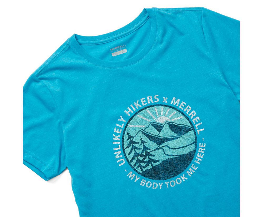 Merrell Short Sleeve Blue - Unlikely Hikers X Tee - Womens 65PUGOSAL